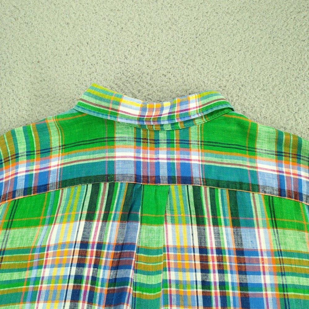 Ralph Lauren Shirt Mens 2XB Big Green Plaid 100% Linen Button Down Short Sl - Picture 7 of 16